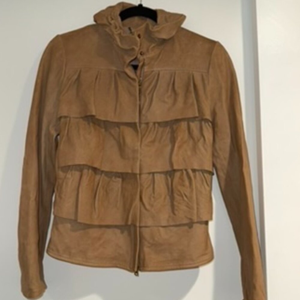 Diane von Furstenberg - DVF- Cupcake Tiered Ruffle Leather Jacket